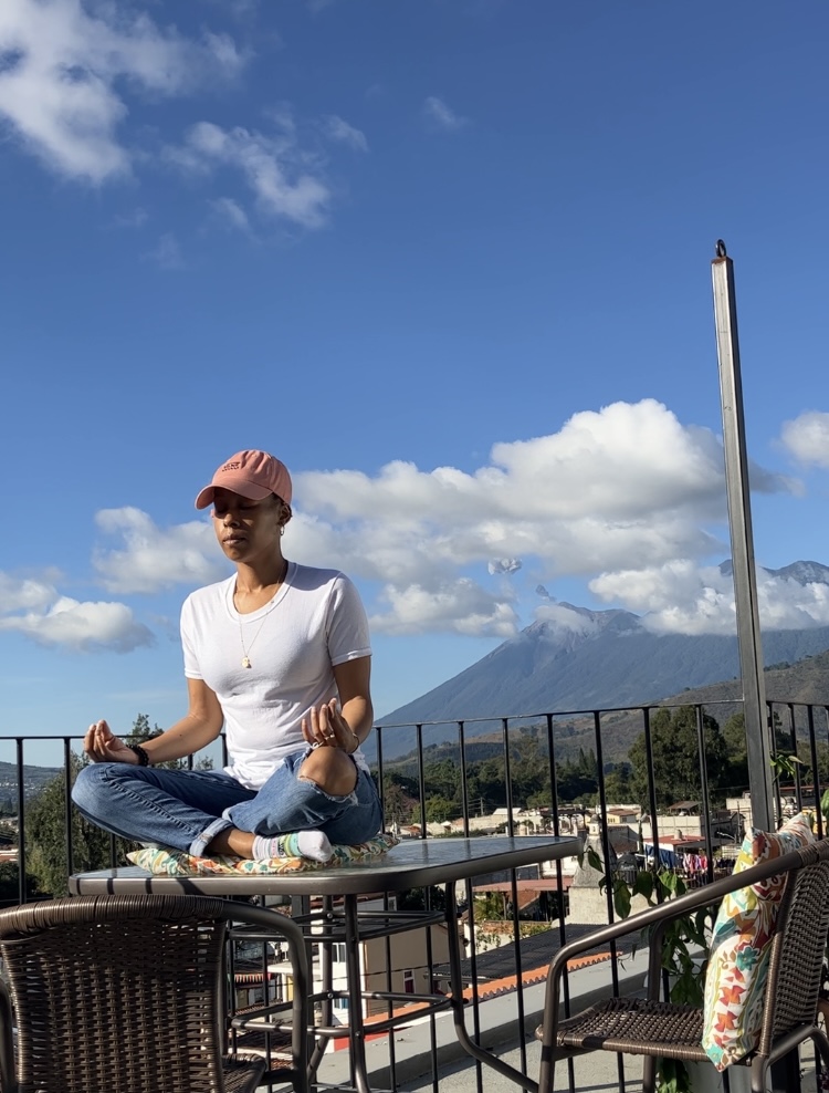 Mediating in Antigua, Guatemala with an active volcano behind me.